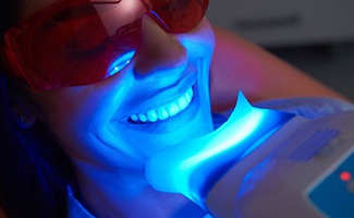 close up of woman receiving in-office teeth whitening 