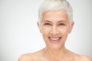 older woman smiling silver hair